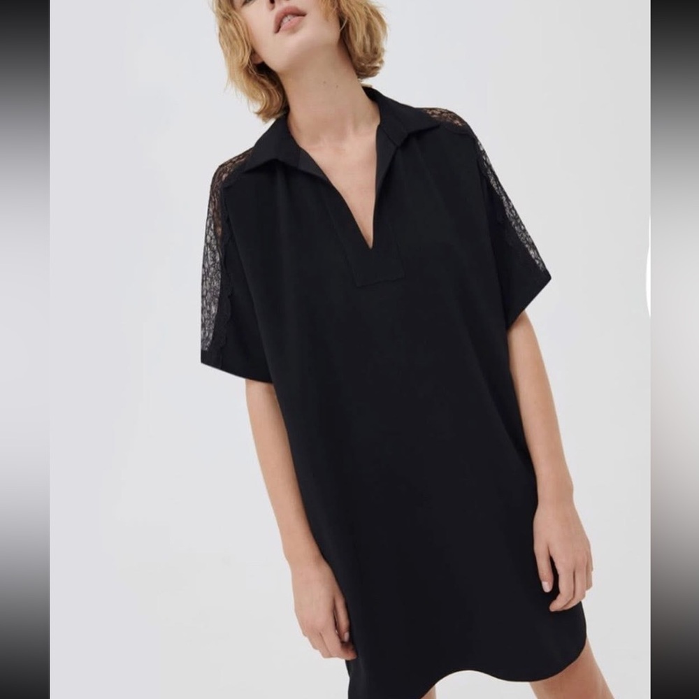 Marella Melfi Shift Dress With Lace Inserts Size 12 Black SS22